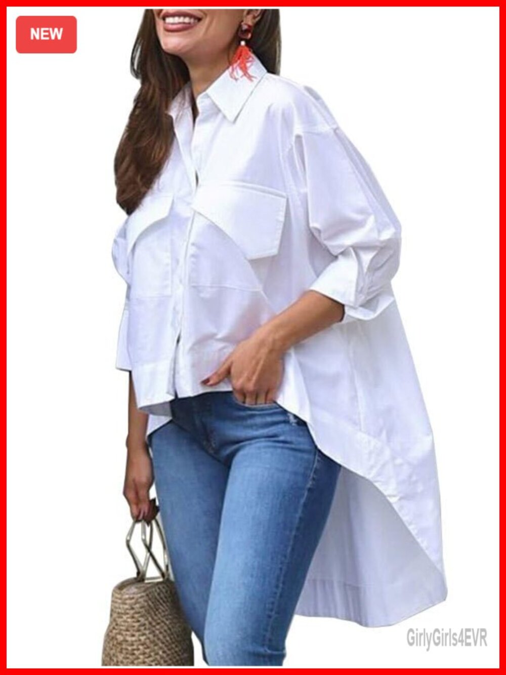 Women's Long Sleeve Collar V Neck Blouse Tunic Top with Pockets